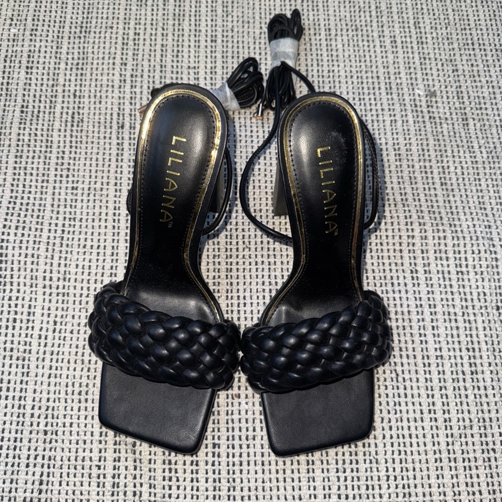 Liliana Black Braided Heeled Sandals